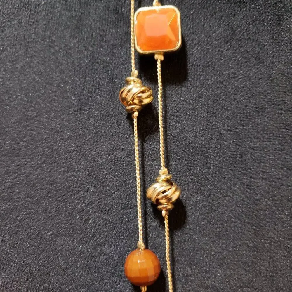 Womens Gold Tone Chunky Square Enameled Crystal Faceted Beads Station Necklace